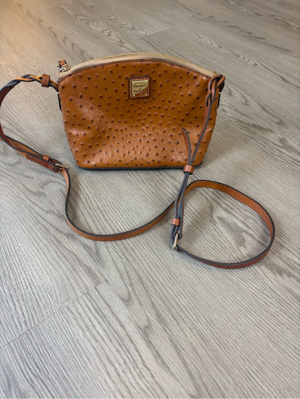 Dooney & Bourke Distressed Brown Ostrich-Embossed Crossbody